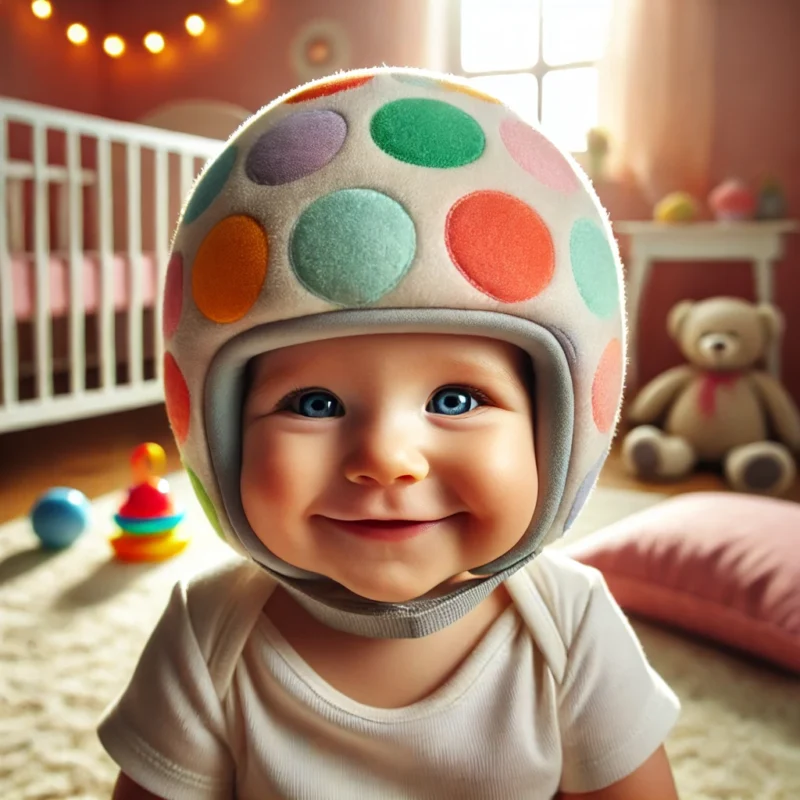 bébé avec casque plagiocéphalie